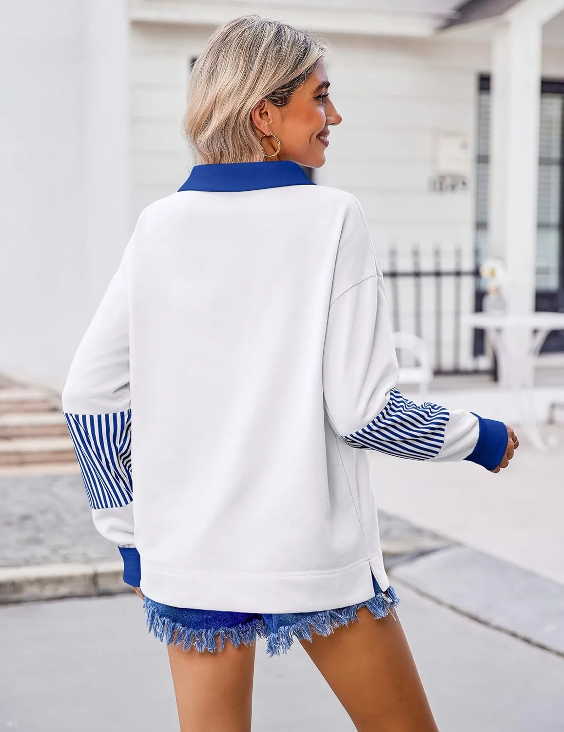 Zeagoo Women's Sweatshirt Striped Long Sleeve Henley Button Tunic Tops