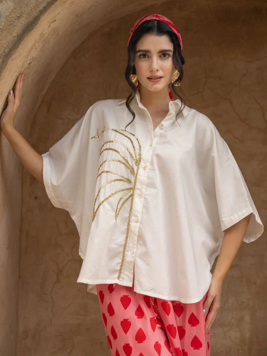 Zoe Sequined Cotton Poncho Shirt