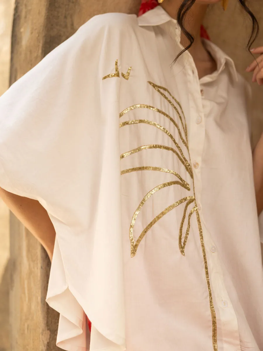 Zoe Sequined Cotton Poncho Shirt
